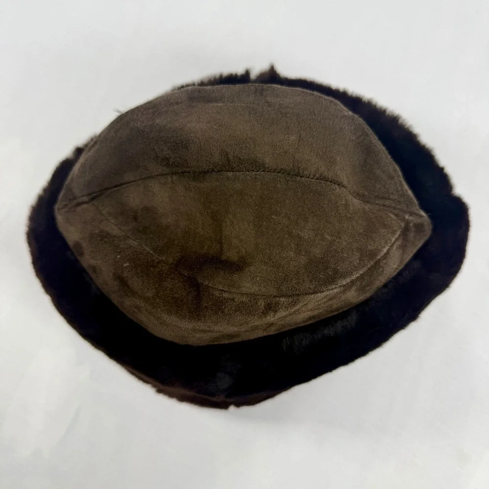 Vintage Seifter Associates Brown Real Fur Leather Winter Hat Made n Italy Unisex